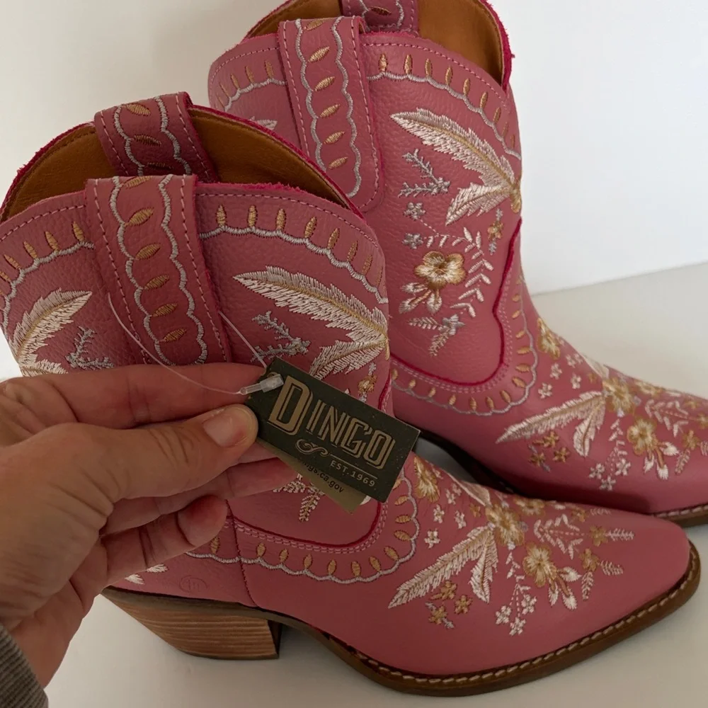 Dingo Pink Floral Heeled Boots - Picture 4 of 4